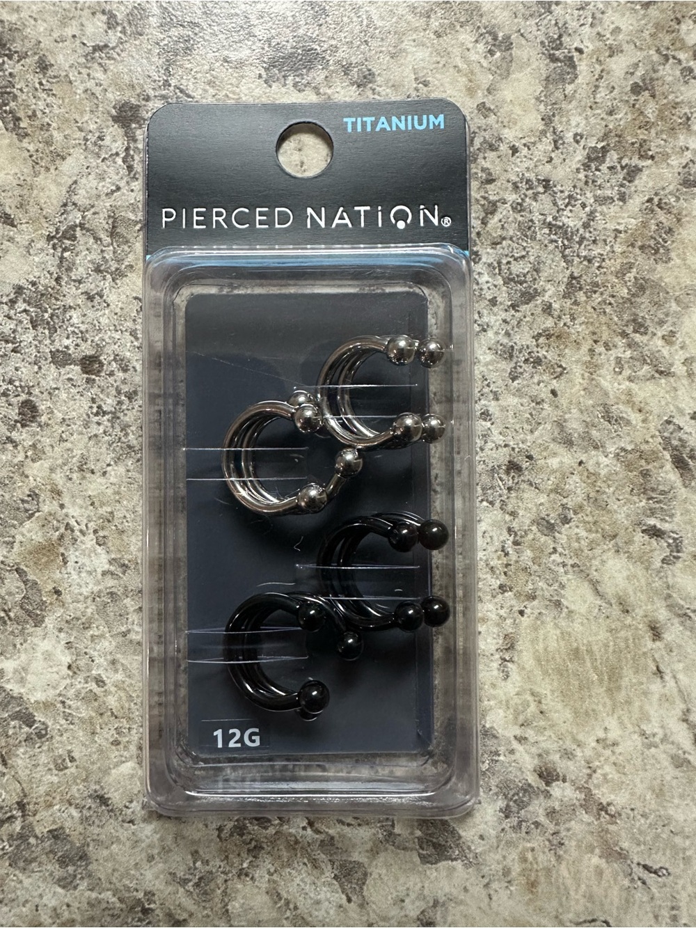 Pierced Nation Titanium 12G Hoop & Ball Ring Set - Silver & Black